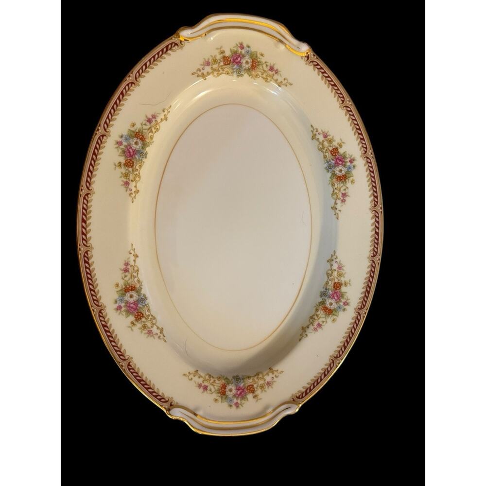 RC Japan Floral Gold Pattern Porcelain China Serving Platter Vintage 11”x8”